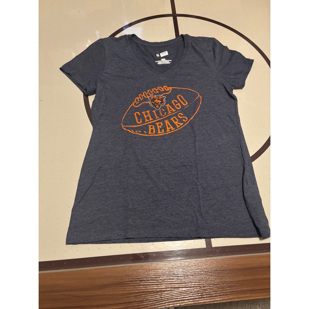 141 NFL Team Apparel Chicago Bears Womens V-Neck Navy Blue Orange Medium